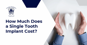 A visual breakdown of the cost of single tooth implants, featuring a large model tooth protected by open hands